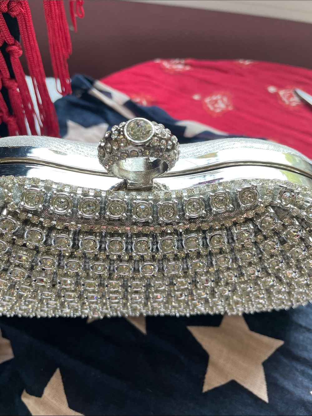 Silver Crystal Ring-Top Evening Clutch - Picture 4 of 7